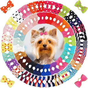 100PCS Dog Bows, Cute Hair Bows Yorkie  Bows with Rubber Band Pet Grooming Colored Polka Dot Hair Accessories 50 Pairs Puppy Costume