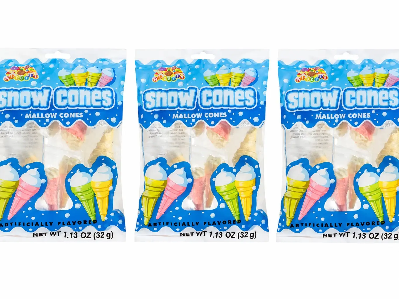 Albert's Mallow Cones Snack, Sweet Snow Cones Candy, 1.13 oz Bags, 3-Pack