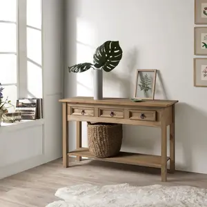 212 MAIN Cottage Series 3-Drawer Wooden Hall Console Table - Corona Brown, Storage Drawers, Wooden Construction, Indoor Home & Office Furniture