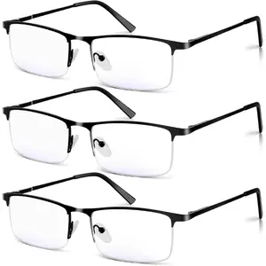 3 Pack Blue Light Blocking Reading Glasses for Men, Stylish Half Frame Metal Computer Readers, Lightweight Spring Hinge Eyeglasses Anti Eyestrain/Glare/UV