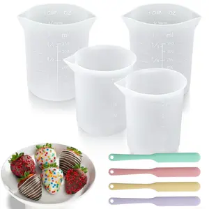 Silicone Chocolate Melting Cups Set, 4 Non-Stick Measuring Cups (250ml & 350ml) & 4 Jar Spatulas, All-in-One Kit for Melting Chocolate, Butter, Resin DIY & Baking Supplies