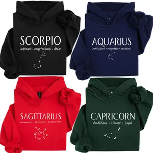 Constellation Hoodie Collection – Minimalist Astrology Graphic Pullover For Women, Cozy Celestial Horoscope Sweatshirt, Unisex Long Sleeve Pullover Shirt [Full 12 Zodiac]