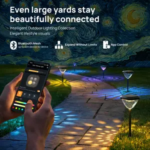 Summer Vibes Linkind Smart Solar Pathway Lights SP6 APP Control 16 Million RGBW Colors 5 Swappable Lenses Waterproof Outdoor Garden Decor