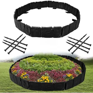 Garden Edging Border with Anchoring Spikes,Plastic Landscape Edging Border Imitation Stone Fence for DIY Outdoor Yard Landscaping (20pcs/16 FT, Black)