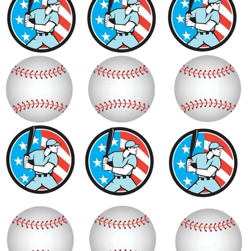Baseball Cupcake Toppers - 12 Edible Cookie Toppers for Baseball Cake & Party Decorations - 2 1/4 Inch Images - Perfect for Cakes, Cookies, & More