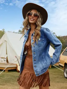 Western Style Denim Jacket Coat, Womenswear Outerwear, Light Blue Vintage Look, Sleeveless Fitted Design, Casual Spring & Fall Outdoor Wear, Camping Photography