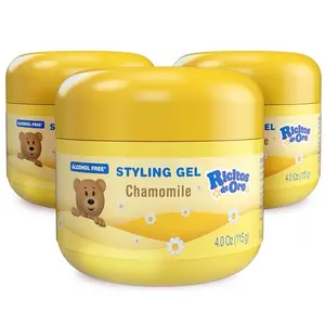3 - PACK HAIR GEL / Ricitos de Oro Chamomile Hair Gel, Alcohol-Free, Hairstyling Product for Daily Use, Gentle Gel with Chamomile Extract for Children, Non-Greasy, 3-Pack of 4.05 Oz, 3 Jars