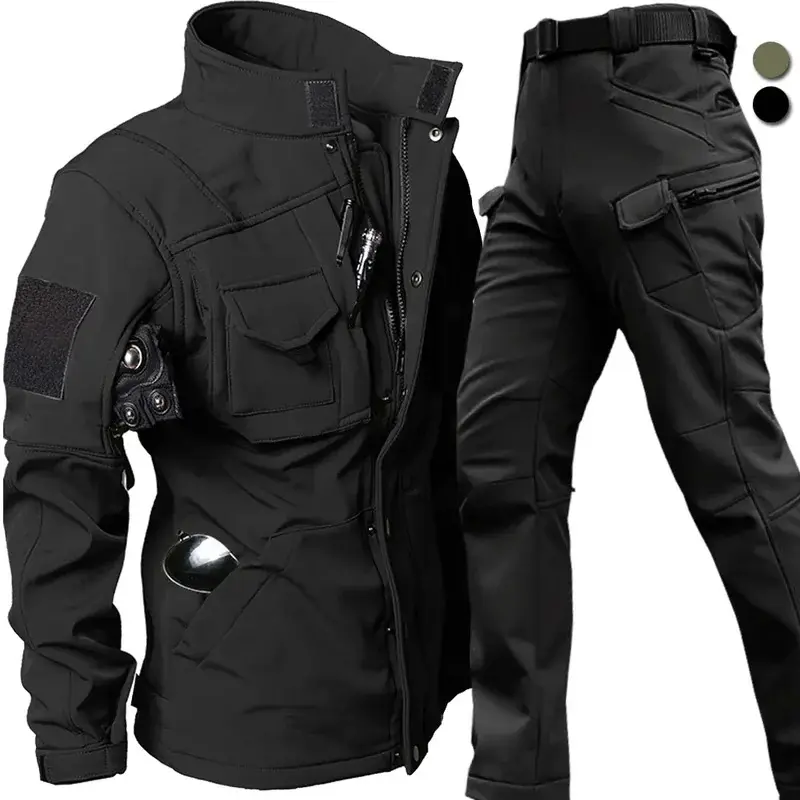 Men's Tactical Sports Clothes Set, Windproof Waterproof Soft Shell Jacket and Pants with Warm Fleece Lining for Winter, Sports Clothes Sets
