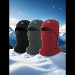 Unisex 3pcs Letter Embroidery Balaclava Hat, Multifunctional Windproof & Warm Balaclava Hat, Outdoor Sports Hat for Cycling Skiing, Thickened Fleece Riding Warm Hat