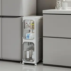 2-Tier Tall Narrow Storage Cabinet, Slim Bathroom Storage Cabinet with Adjustable Shelves and Wheels, Narrow Organizer for Small Space, Bathroom, Kitchen, Laundry, White