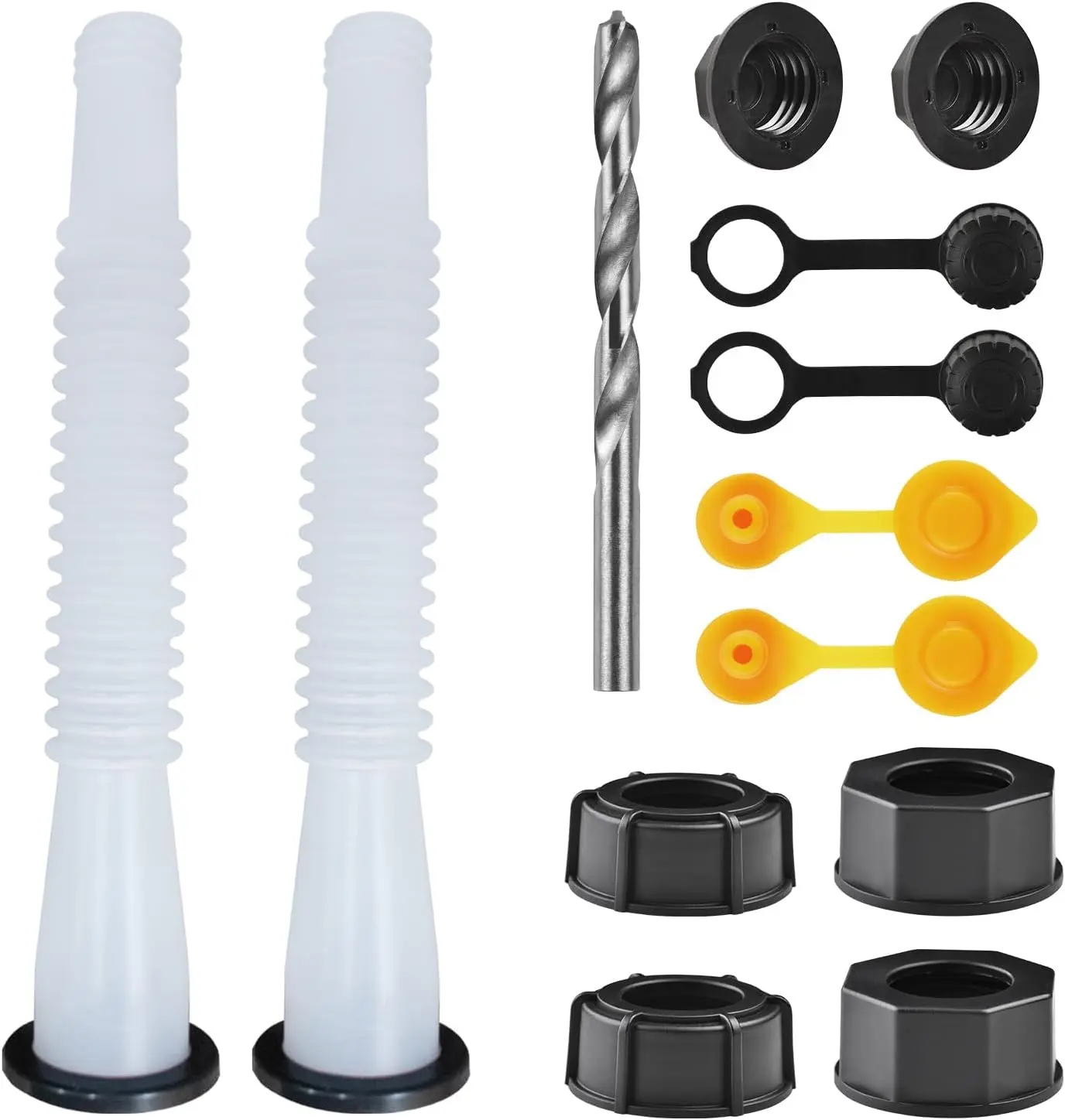 Plastic HDPE Universal Pouring Spout Replacement Kit, 2-Pack White Pre-Gasketed Nozzle Set with Quick Install Design