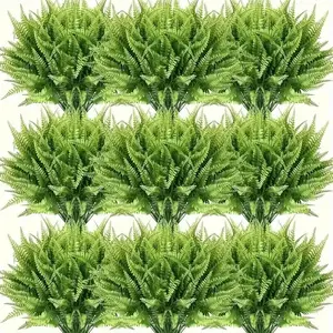 12/24 Packs Spring summer flower  Artificial Boston Ferns – Large Plastic Fake Ferns for Indoor & Outdoor Decor | Garden, Office, Porch, Home Greenery