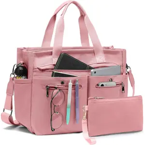 Women's Large Canvas Tote Bag Set (2PCs) - Ideal for Laptop, Hobo, Crossbody, Handbag, Travel, Gym & Work