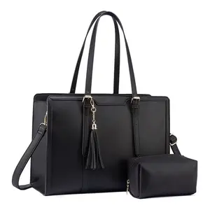 Fall Canvas Laptop Tote Bag 15.6" for Women with Clutch Purse, Lightweight Work Tote with Side Pockets, Casual Computer Bag for Office & Daily Use