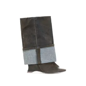 TIN-BROWN PEEP TOE WEDGE BOOTIE