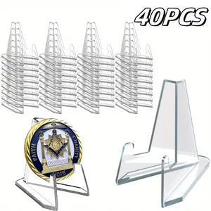 40Pcs 2.13 Inch Clear Thicked Card Display Stand, Small Easel Stands Acrylic Picture Holder Stands, Mini Coin Display Easel Baseball Sports Trading Graded Card Holder for Challenge Coin Photo