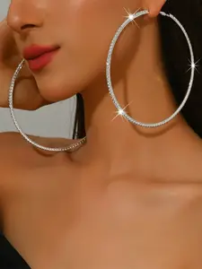 Women's Geometric Circle Earrings Set, Silver Color &, Casual Style, Elegant Hoop Earrings, All Season Wear, Perfect for Weddings & Parties, Hoop Earring Sets, Circle Shape Earrings