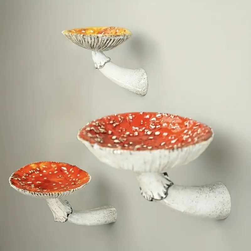 BXE 3pcs Rustic Amanita Mushroom Wall Shelves - Unique Polka Dot Resin Floating Decor with Easy Installation, No Battery Required, Perfect for Home and Office Decoration Hanging