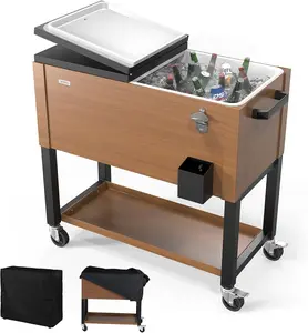 VINGLI 80 Quart Rolling Ice Chest on Wheels, Patio Cooler Cart with Waterproof Cooler Cart Cover, Beverage Rolling Cooler for Outdoor Patio Deck Party