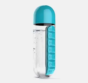 Pill Organizer Water Bottle Teal Drinkware