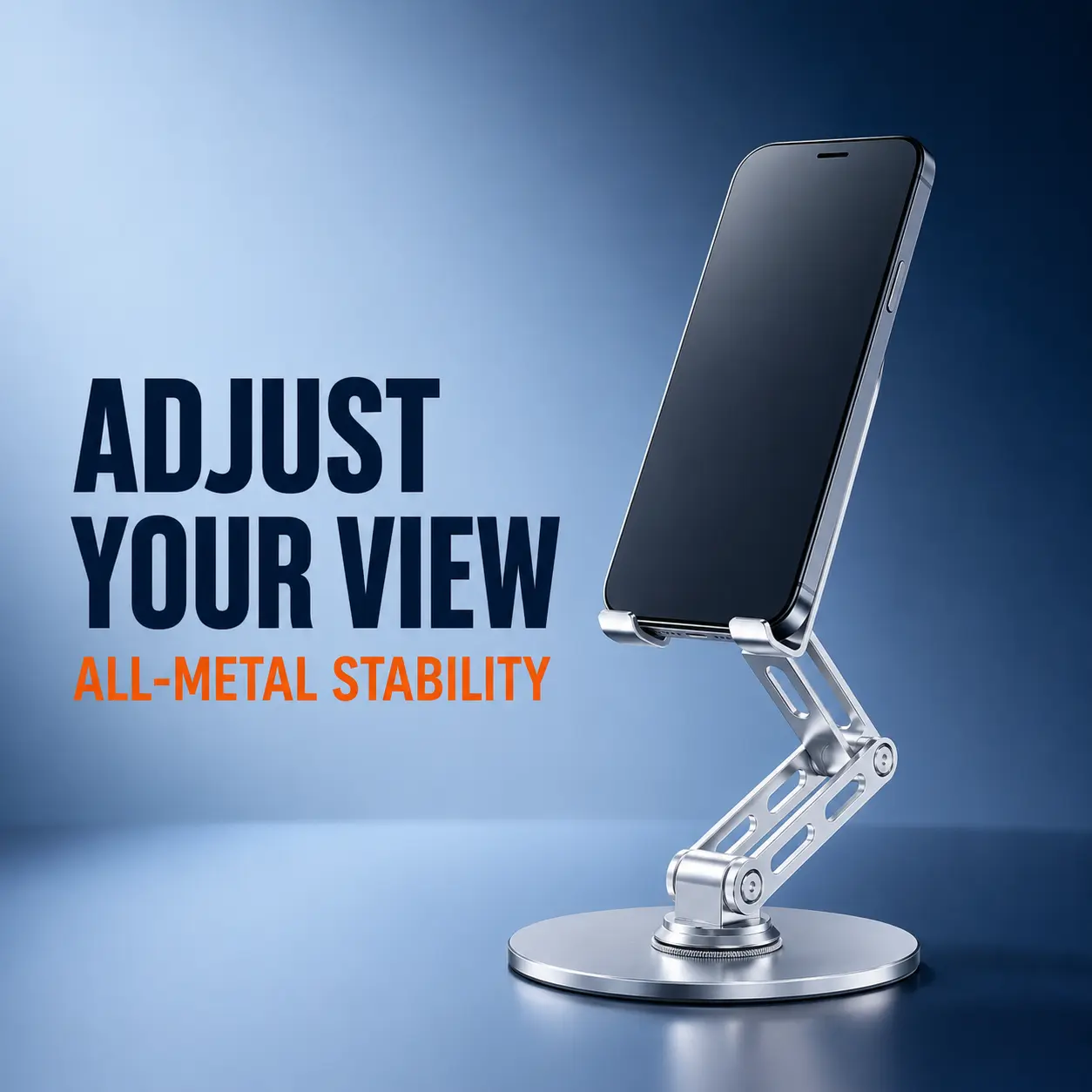 360° Rotating Cell Phone Stand for Desk, Adjustable & Foldable Phone Holder, Desktop Phone Stand with Anti-Slip Base, Compatible with iPhone, iPad, Android Phones, K69-Black Cellphone Smartphone Mount Folding Metal Grip Protective