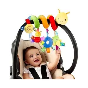 Baby Car Seat & Stroller Toy Spiral Activity Toy, Infant Sensory Hanging Toy with Rattle Bells, Plush Animal Interactive Travel Toy for Newborn Boys & Girls