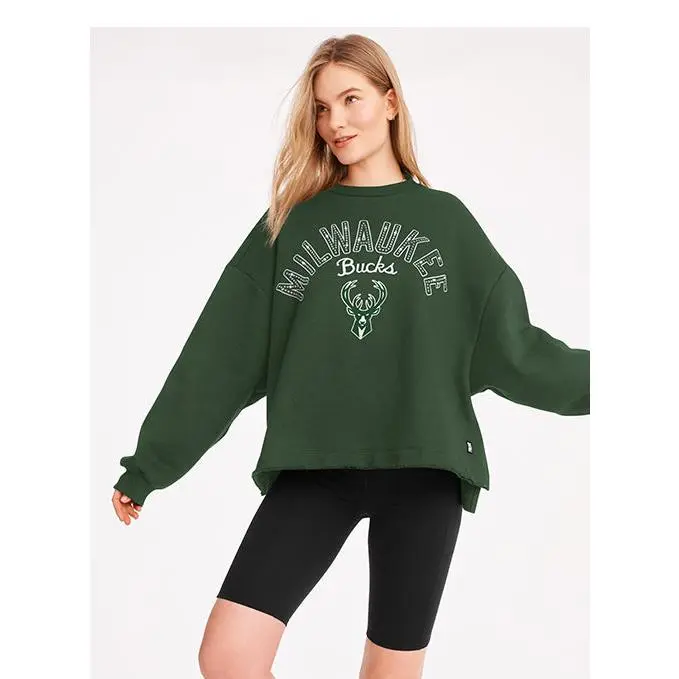 Women's DKNY Dani Green Milwaukee Bucks Crewneck Sweatshirt