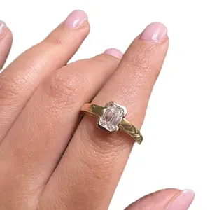Emerald-Cut Lab-Grown Diamond Ring 14KT Yellow Gold 0.94CT GH VS Elegant Modern Look Timeless Elegance