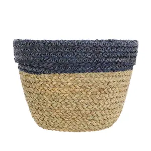 Mainstays Two-Tone Seagrass Decorative Storage Basket, Navy & Natural, 11"x 8.3"