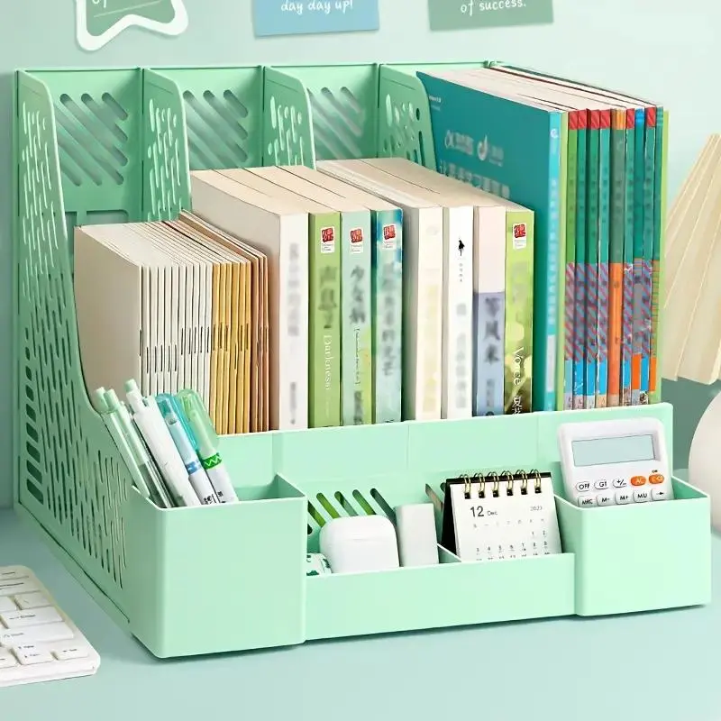 1pc Desktop File Organizer with 4 Compartments, File Organizer for Desk, Durable PP Material, Detachable Design, Space-Saving Document Storage Solution, Documents Organizer, Office Supplies