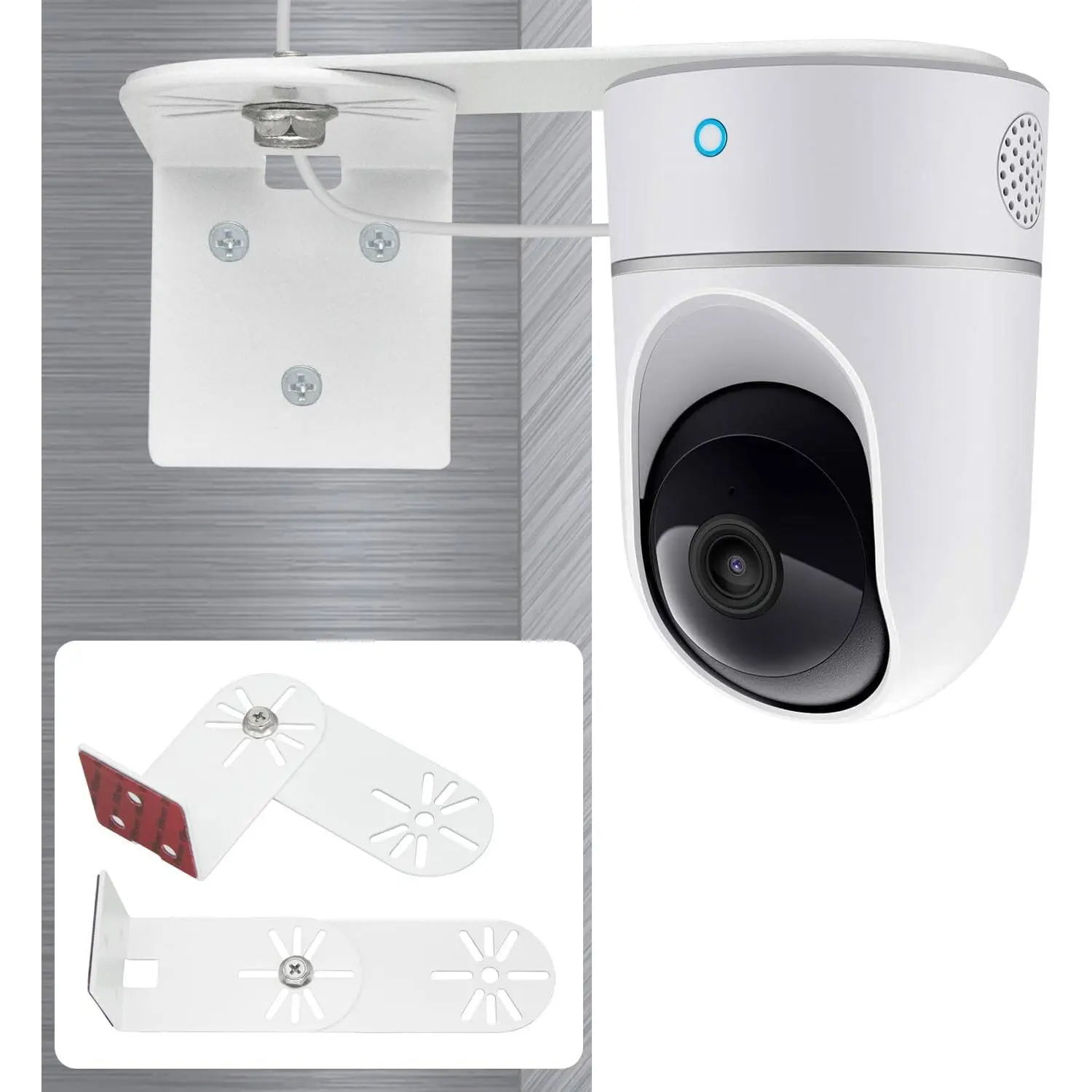 2-Pack Rustproof & Durable Corner Wall Mount Brackets for Eufy Security Indoor Cameras (E220/C210/C220) & Eufy P24, Indoor Use, 3M Adhesive No-Drill Mounting, Swivelling Adjustable, Dual-Side View, Cable Management, Indoor Or Outdoor