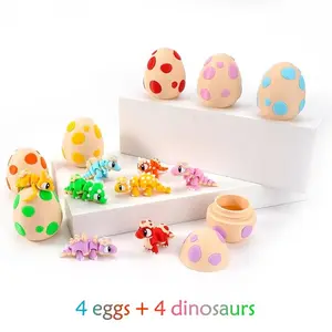 4 Sets 3D Printed Multi-Color Dinosaur Pet Egg Models, Includes 4 Colorful Eggs + 4 Dinosaurs, Home Indoor Outdoor Table Decorations