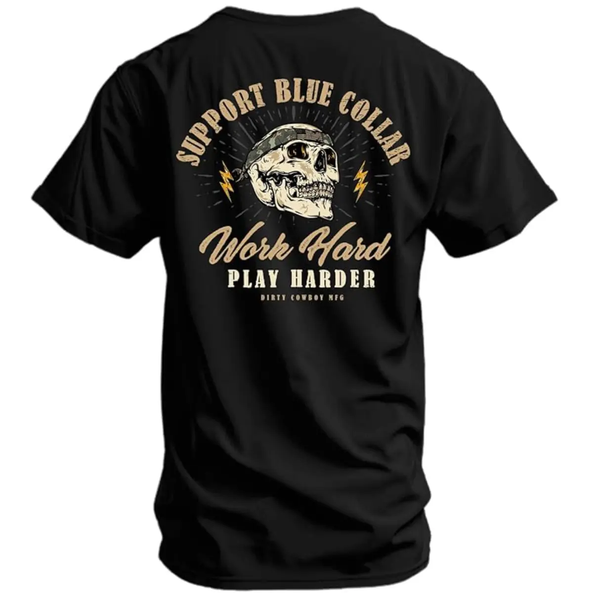 Support Blue Collar Work Hard Play Harder Vintage Skull T-Shirt, Distressed Worker Graphic Tee for Men, Construction Electrician Welder Shirt, Blue Collar Gift, Unisex Workwear