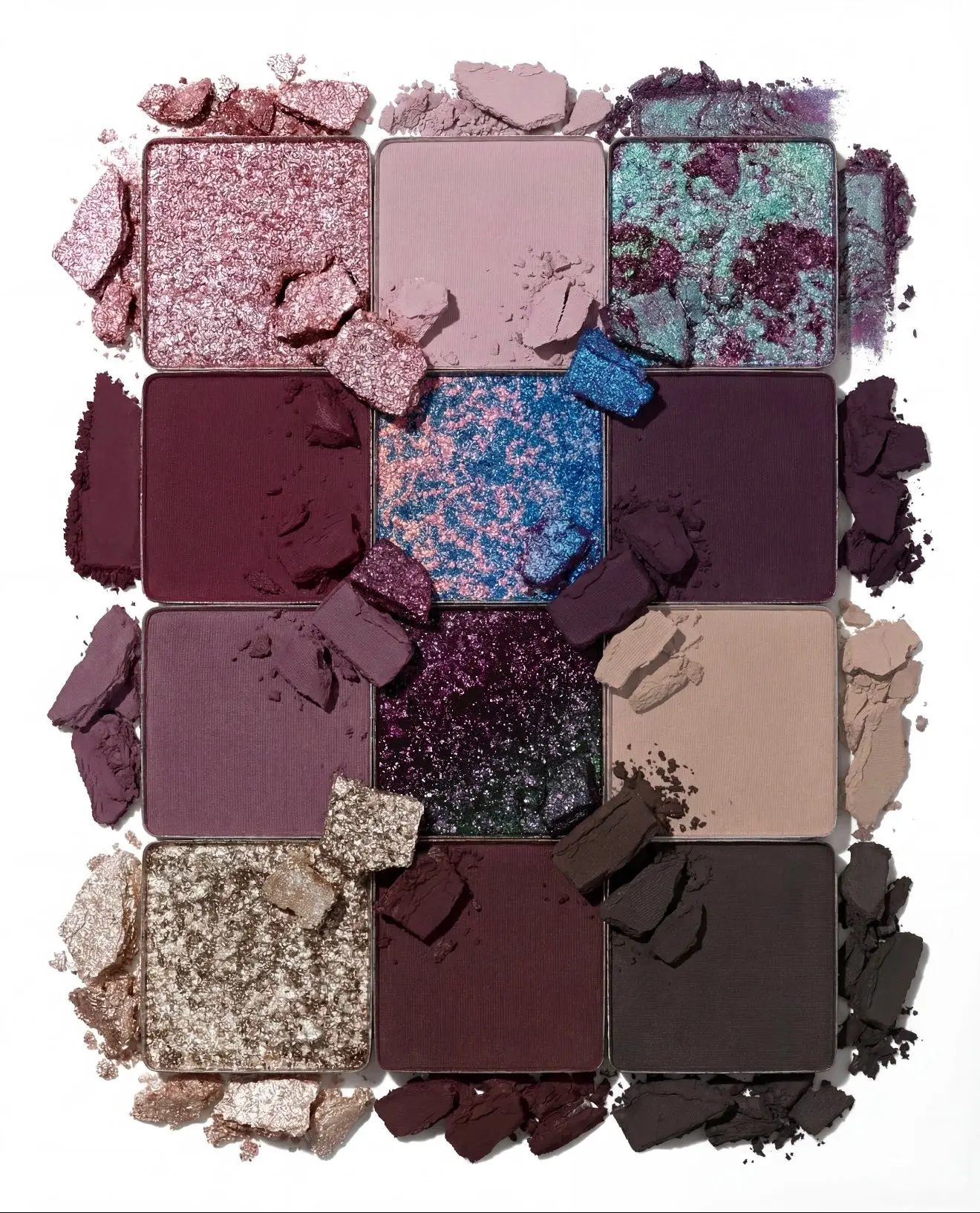 Nevermore 12-Pan Pressed Pigment and Eyeshadow Palette, Matte Makeup, Metallic Shimmer, Cosmetic Charcoal Beige