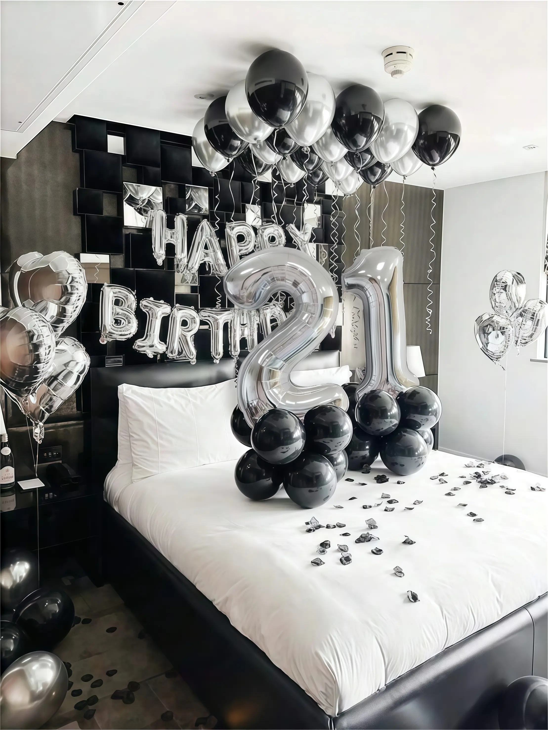 Black & Silver Party Balloon Kit – Jumbo 40" Number Balloons + Rose Petals for Birthday & Celebration Decor