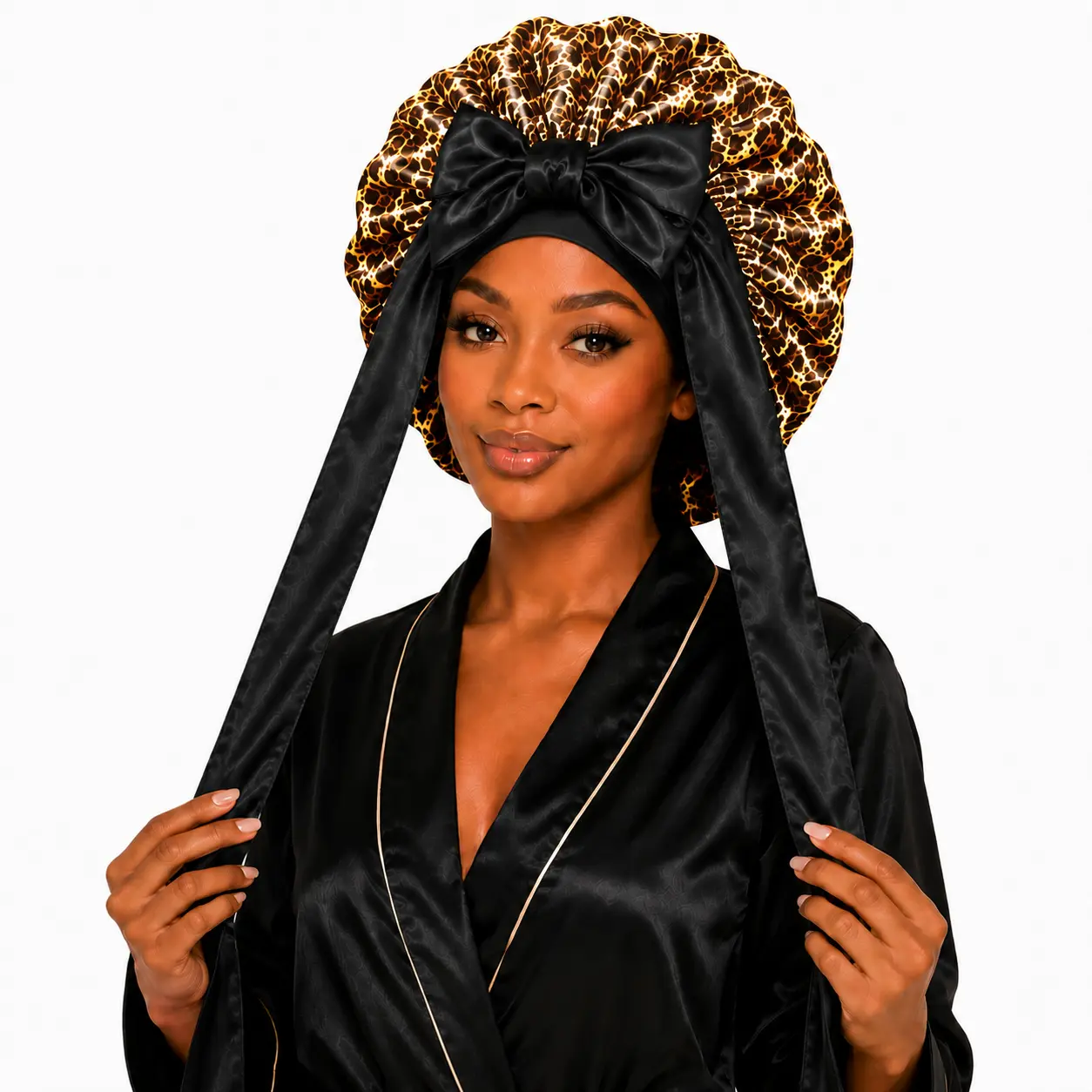 New Double Layer Satin Adjustable  Bonnet with Tie Band for Sleeping  Satin Lined Silk Skin Friendly Bonnets for Women Natural Curly Hair Hair Cap Hair Styling Cap