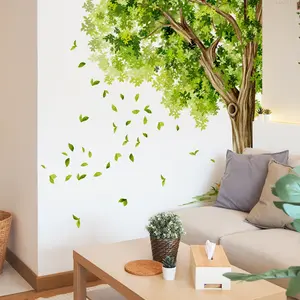 Hand-Painted Dense Tree Wall Stickers Set of 3 (30x90cm), Decorative Wall Sticker Living Room Bedroom Home Decor, Leaf Design Background Decoration, Wall Art Stickers