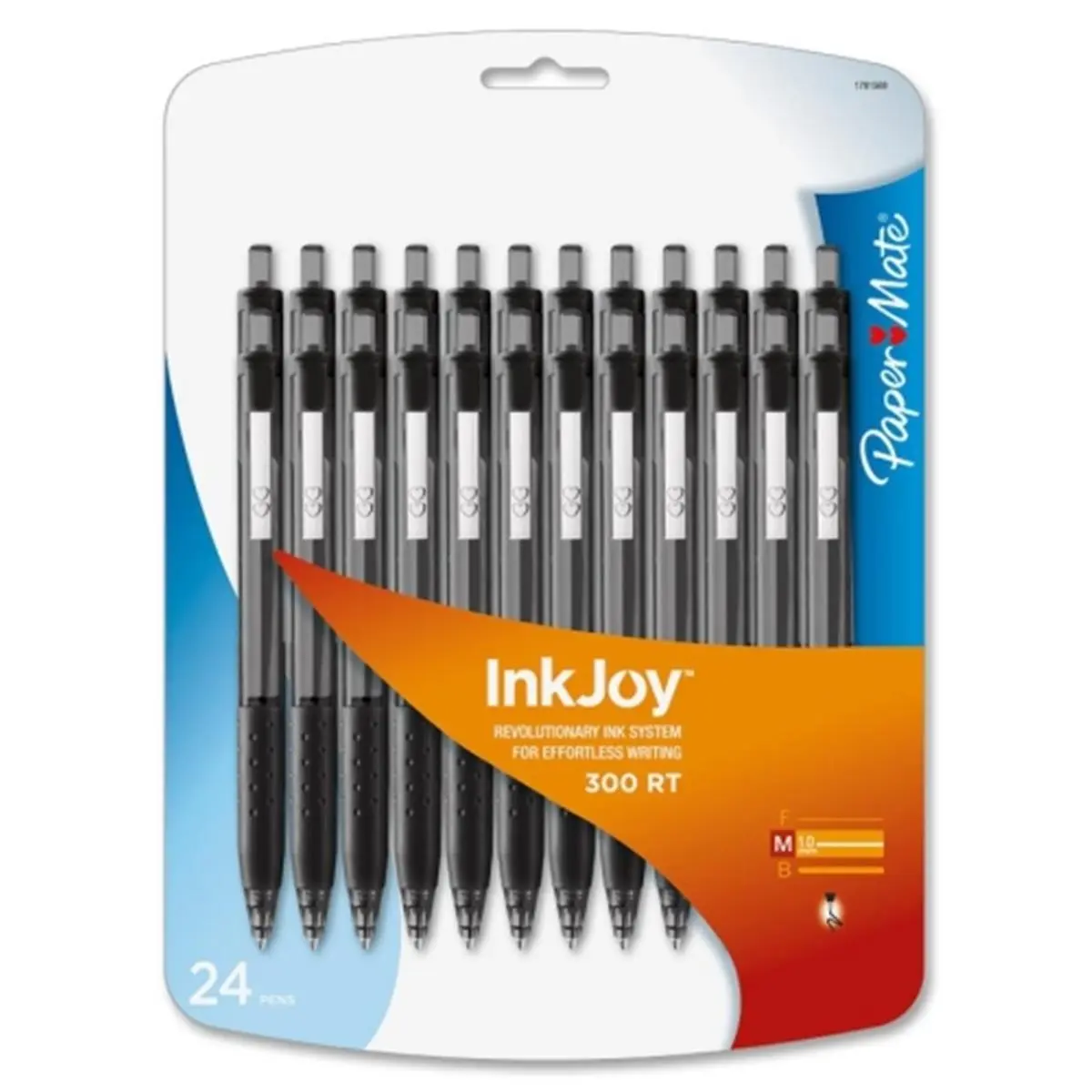 PaperMate InkJoy 300RT Retractable Ballpoint Pen - 1.0mm Tip, Black Ink, Advanced Ink System, Extended Rubberized Grip, Retro-Inspired Hues, Metal Clip, New Barrel Design, 24/Pk All-Seasons Office Writing Tool (Durable)