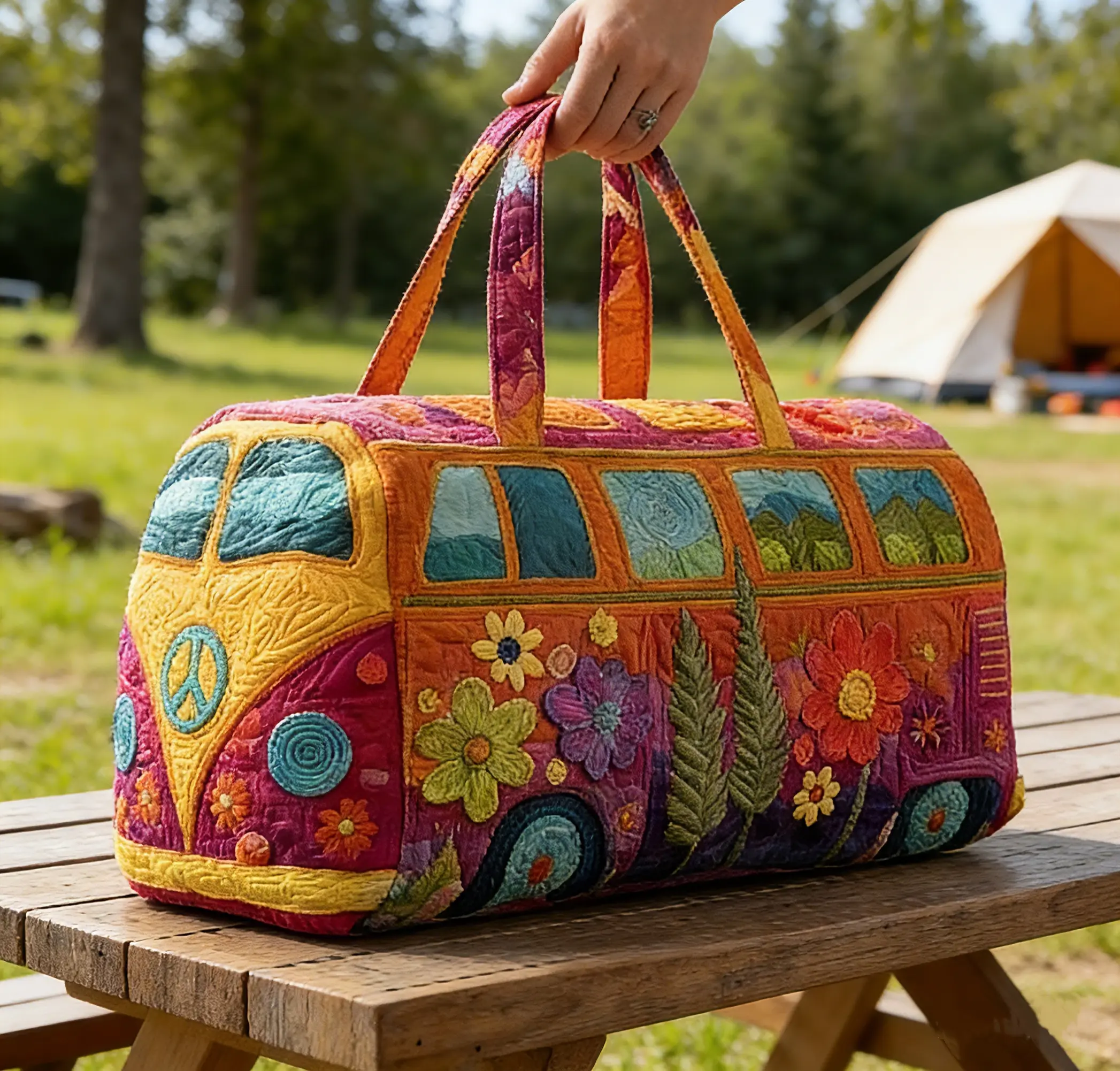 Unisex Boho Vibe Quilted Weekender Gym Bag - Lightweight, Comfortable, Hippie Pattern Multi-Size Travel Backpacks (Sports & Outdoor Accessory), Backpack For Travel, Quilting Fabric