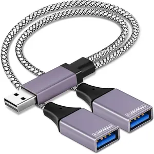 USB Splitter 1 in 2 Out Cable,Double USB Port Extender Power Split Adapter,Data & Charger Cord Extension Adapter Cable-25 CM (Data and for Charging but Wouldn't Work for CarPlay