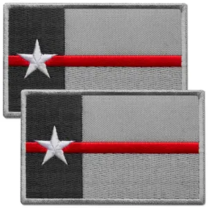 2-Pcs Texas Flag Embroidered Patch Hook & Loop Set  Patch, Texas State, Symbolic Patch with Red Stripe