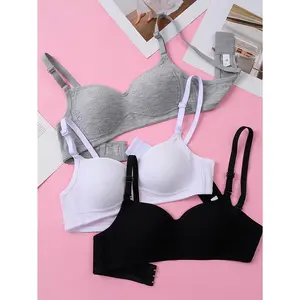 3-piece set of teen girls' underwear, wireless bras, growth period bras, anti-sagging comfortable bras, adjustable shoulder straps, non-removable padded bras, suitable for girls aged 9-16