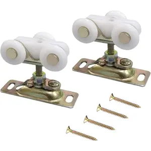 3/4 Inch Sliding Pocket Door Rollers Assembly, Sliding Door Wheels Replacement Part with Top Hanger for Hardware Kit, Sliding Door Hardware Kits for Bypass Closet Doors
