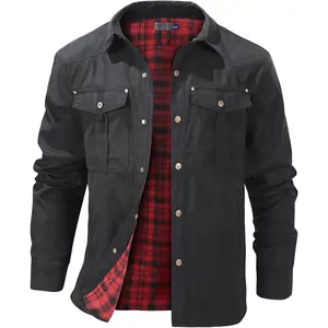 Mens Flannel Lined Shirt Jacket Lightweight Snap Button Western Jacket Rugged Outdoor Cowboy Shirts Jackets
