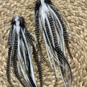 Handmade Feather Earrings Chunky Black and White