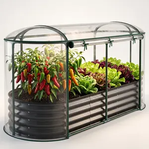 3-in-1 Raised Garden Bed with Greenhouse Cover – Heavy-Duty Metal Planter Box for Year-Round Growing (Black)