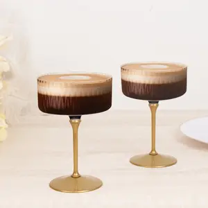 24-Pack Plastic Cocktail Glasses – 10oz Clear Ribbed Premium Disposable Coupe Champagne Cups with Gold Detachable Stem & Base – Party & Event Drinkware