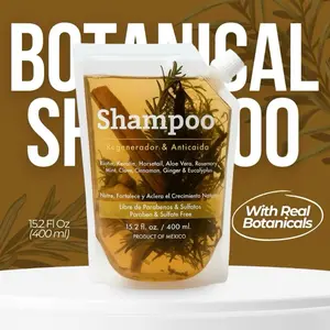 Viral New Herbal Shampoo 400ml (15.2 fl oz) - With Real Pieces of Rosemary, Cinnamon, Anise, Clove, Aloe, Ginger, & Eucalyptus - Fortalece, Regenera, Acelera Crecimiento. Fragrance Soothing