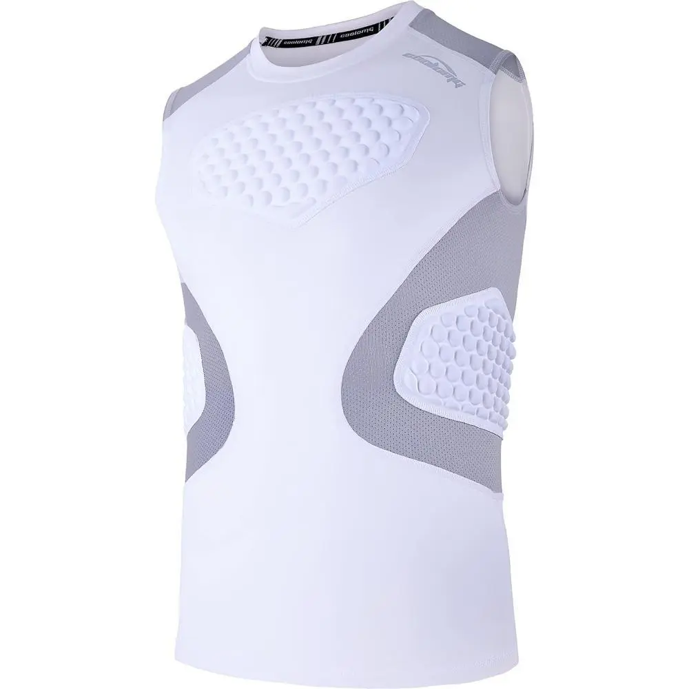Youth Padded Compression Chest Protector Shirt - Sleeveless Slim-Fitting Synthetics Mesh Top with Sternum, Heart & Rib Impact Guard for Football, Soccer, Quick Dry, Breathable, Second-Skin, Machine Washable