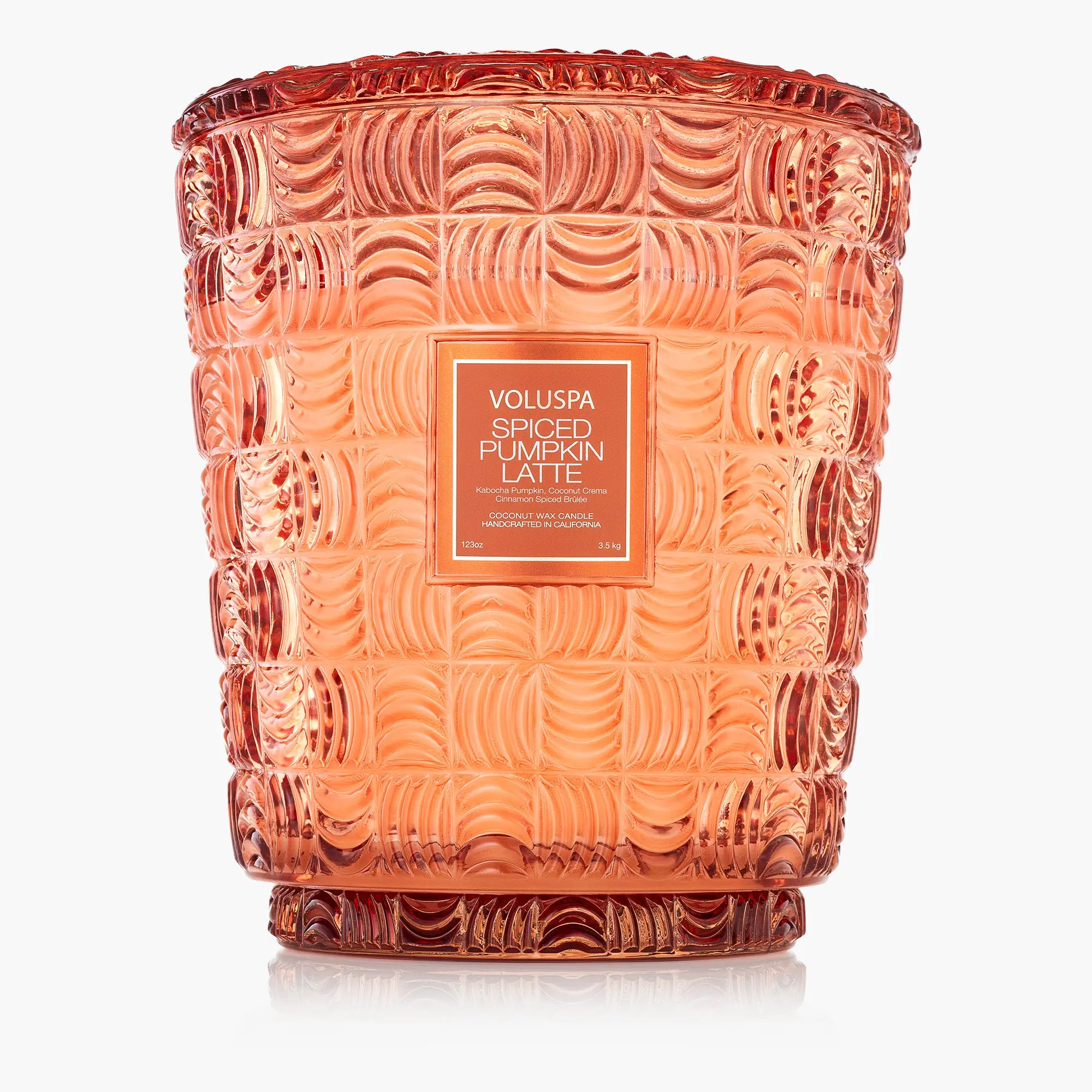 Spiced Pumpkin Latte Fragrance 5-Wick Hearth Candle, Coconut-Vanilla-Marshmallow Scent, Home Decor Accent, Glass